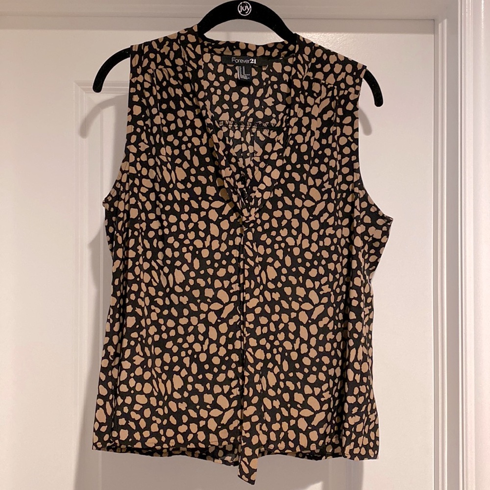 Leopard print tie neck blouse